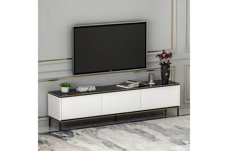 Imaj Golvstående Tv-bänk 180 cm med Förvaring i Målat Trä - Vit - Möbler - Tv möbel & mediamöbel - TV bänk & mediabänk