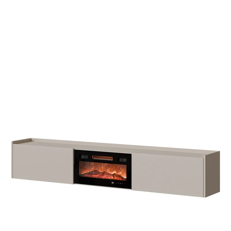 Jovren Tv-bänk 200 cm Eldstad med värmefunktion - Beige|svart - Möbler - Tv möbel & mediamöbel - TV bänk & mediabänk