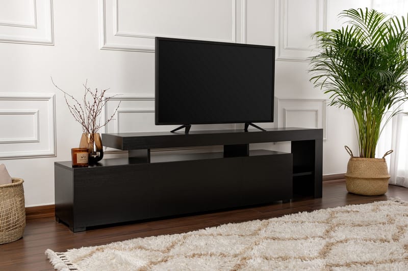 Jurukovo Golvstående TV Bänk 192 cm med Förvaring i Målat Trä - Svart - Möbler - Tv möbel & mediamöbel - TV bänk & mediabänk