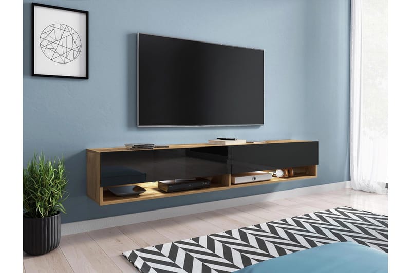 Kanak Vägghängd Tv-bänk 180 cm med Förvaring i Målat Trä - Svart - Möbler - Tv möbel & mediamöbel - TV bänk & mediabänk