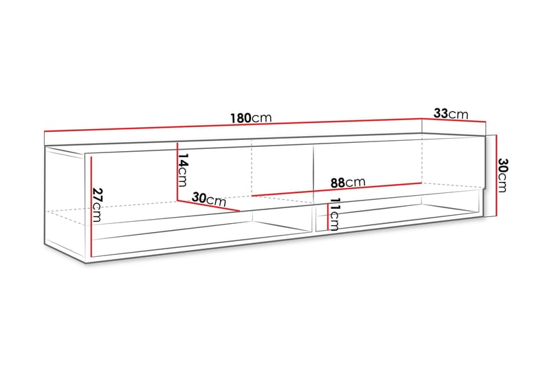 Kanak Vägghängd Tv-bänk 180 cm med Förvaring i Målat Trä - Svart - Möbler - Tv möbel & mediamöbel - TV bänk & mediabänk