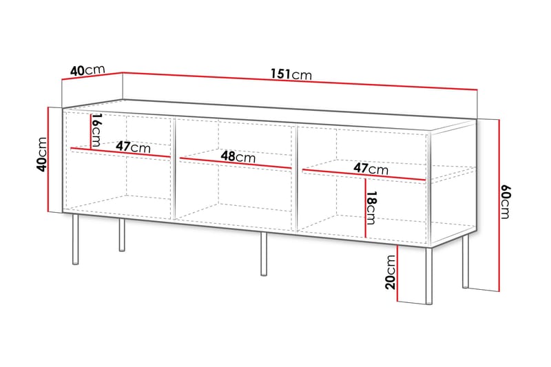 Laholm Golvstående TV Bänk 151 cm med Förvaring i Målat Trä - Svart - Möbler - Tv möbel & mediamöbel - TV bänk & mediabänk