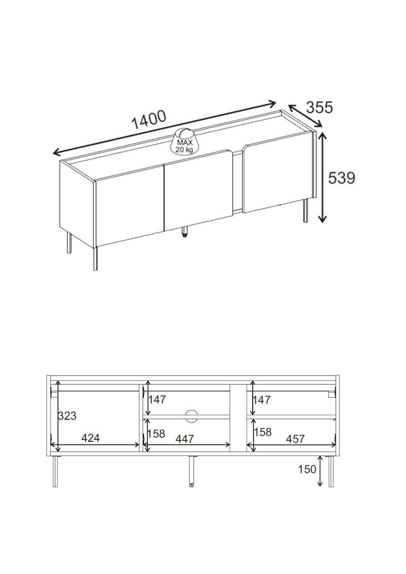 Lomar TV-bänk 140x53,9x35,5 cm - Santstone och naturlig ek - Möbler - Tv möbel & mediamöbel - TV bänk & mediabänk