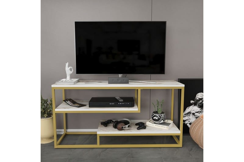 Lorin Golvstående Tv Bänk 120 cm med Förvaring i Målat Trä - Vit - Möbler - Tv möbel & mediamöbel - TV bänk & mediabänk