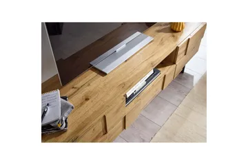 Lowboard Wohnling Ekfanerad med 2 dörrar Låda Metallben Lantlig stil - Möbler - Tv möbel & mediamöbel - TV bänk & mediabänk