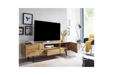 Lowboard Wohnling Ekfanerad med 2 dörrar Låda Metallben Lantlig stil - Möbler - Tv möbel & mediamöbel - TV bänk & mediabänk