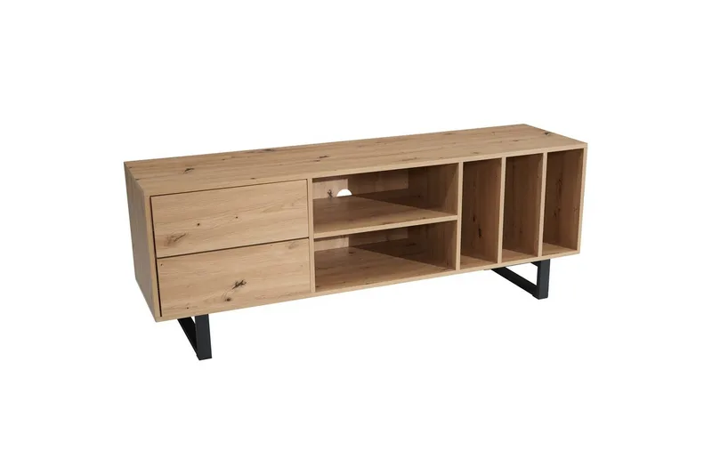 Lowboard Wohnling modernt spånskiva, 2 lådor, förvaringsbrickor, metallben, modern stil Ek - Ek - Möbler - Tv möbel & mediamöbel - TV bänk & mediabänk