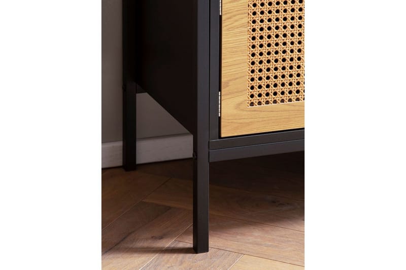 Lowboard Wohnling spånskiva folierad med 2 skjutdörrar, wienflät, modern stil Svart, Ek - Svart, Ek - Möbler - Tv möbel & mediamöbel - TV bänk & mediabänk