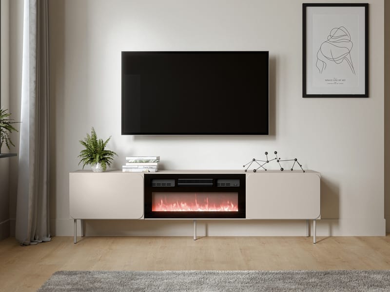 Marros Tv-bänk 200 cm med Elkamin - Beige - Möbler - Tv möbel & mediamöbel - TV bänk & mediabänk