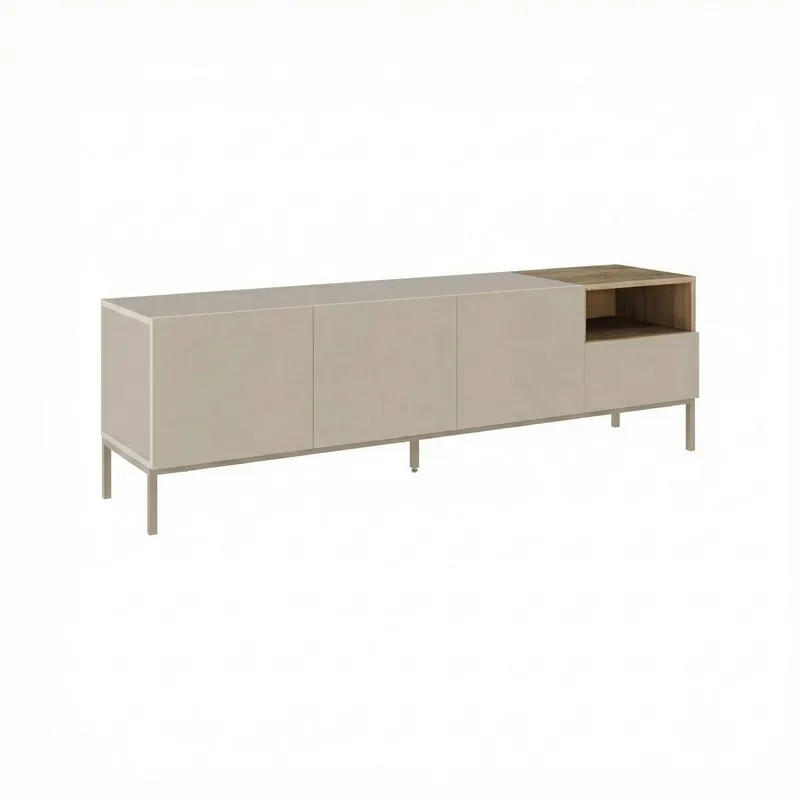 Morlen TV-bänk 180x55x41,8 cm, santstone och naturfärgad ek
