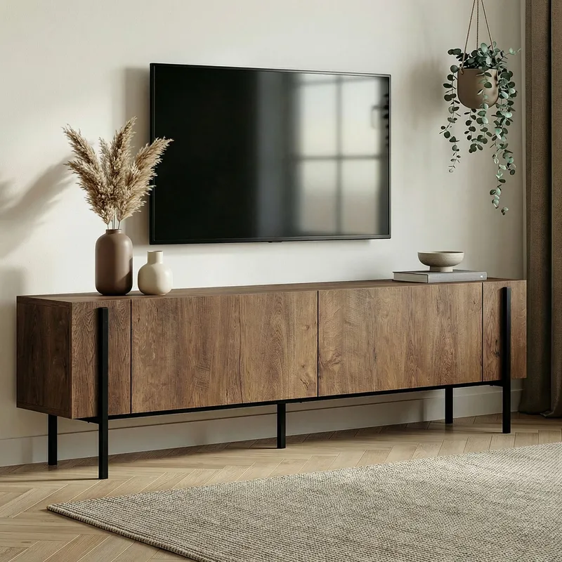 Nexus TV-bänk 180 cm - Kafkas Oak och Black - Möbler - Tv möbel & mediamöbel - TV bänk & mediabänk