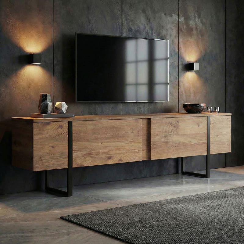 Nopira TV-bänk 180 cm - Atlantic Pine och svart - Möbler - Tv möbel & mediamöbel - TV bänk & mediabänk