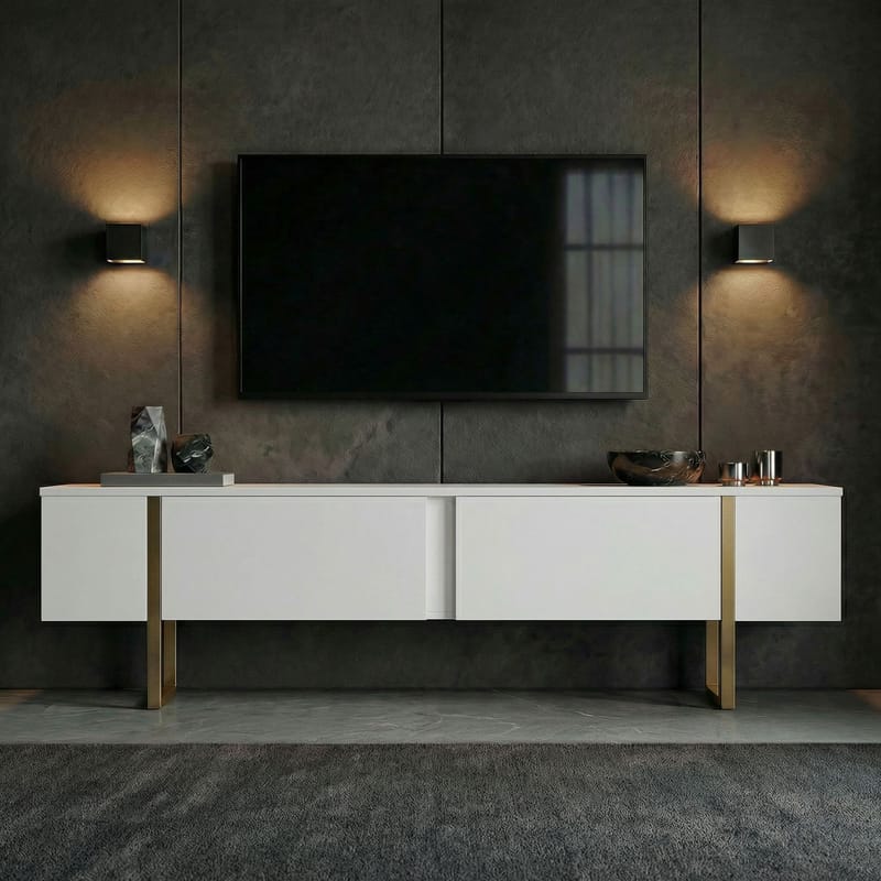Nopira TV-bänk 180 cm - Vitt och guld - Möbler - Tv möbel & mediamöbel - TV bänk & mediabänk