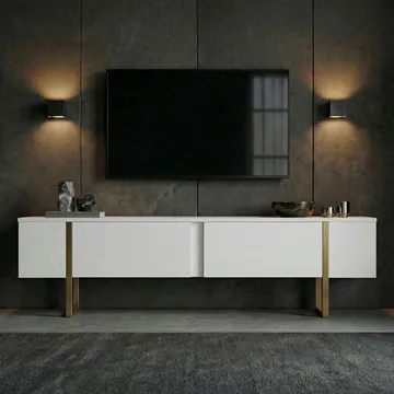 Nopira TV-bänk 180 cm - Vitt/guld - Möbler - Tv möbel & mediamöbel - TV bänk & mediabänk