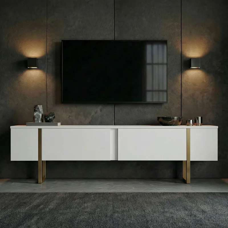 Nopira TV-bänk 180 cm - Vitt/guld - Möbler - Tv möbel & mediamöbel - TV bänk & mediabänk