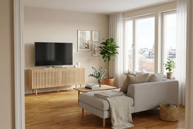Peyra Ribbad Tv-bänk 120 cm - Natur - Möbler - Tv möbel & mediamöbel - TV bänk & mediabänk