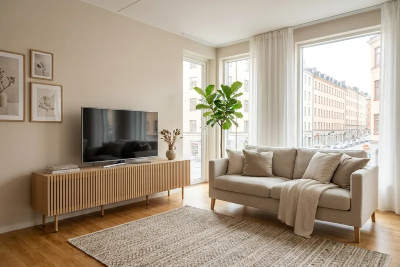 Peyra Ribbad TV-bänk 200 cm med Förvaring, Trä- och Ekutseende - Natur - Möbler - Tv möbel & mediamöbel - TV bänk & mediabänk