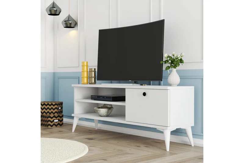 Reyne Tv Bänk 120 cm med Förvaring i Målat Trä - Vit - Möbler - Tv möbel & mediamöbel - TV bänk & mediabänk