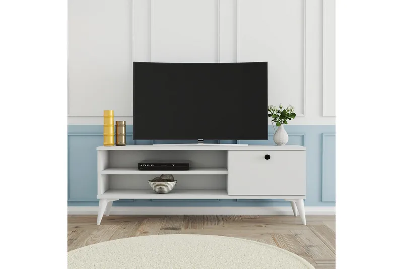 Reyne Tv Bänk 120 cm med Förvaring i Målat Trä - Vit - Möbler - Tv möbel & mediamöbel - TV bänk & mediabänk