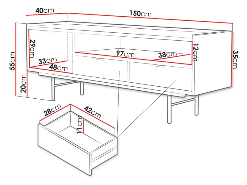Rolden TV-bänk 150x55 cm - Hickoryek - Möbler - Tv möbel & mediamöbel - TV bänk & mediabänk