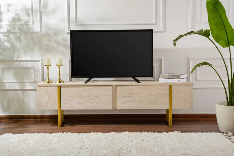Serenity Tv-bänk 180x30 cm - Travertin/Guld - Möbler - Tv möbel & mediamöbel - TV bänk & mediabänk