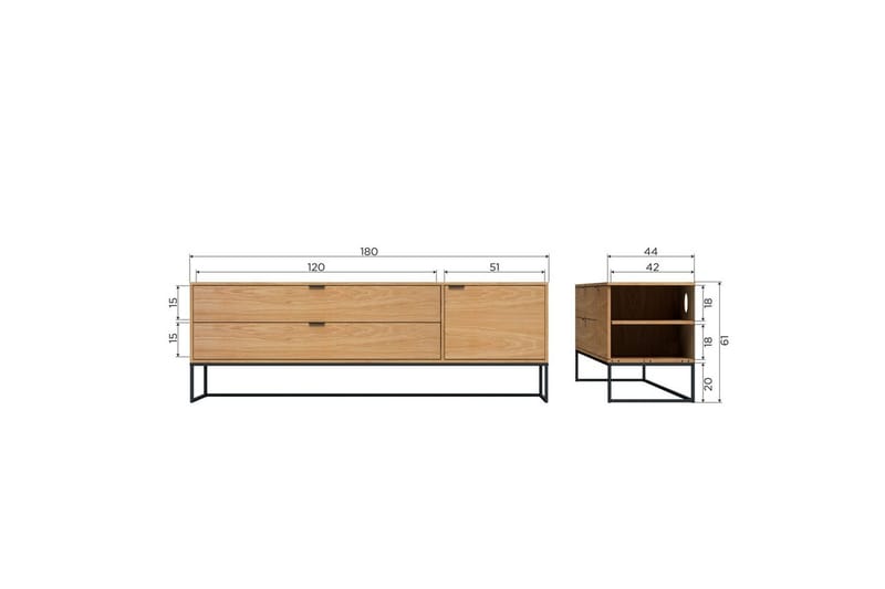 Silas TV-bänk 180 cm med Förvaring i Trä med Metallunderrede - Beige - Möbler - Tv möbel & mediamöbel - TV bänk & mediabänk