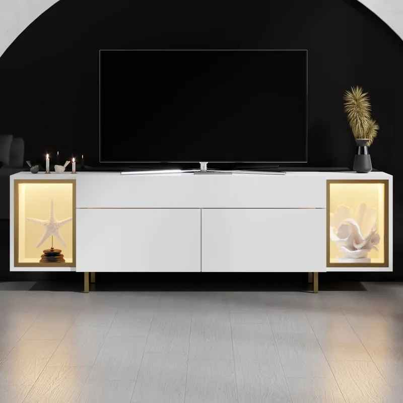 Sosan TV-bänk 180x55x32 cm - Vit/guld - Möbler - Tv möbel & mediamöbel - TV bänk & mediabänk