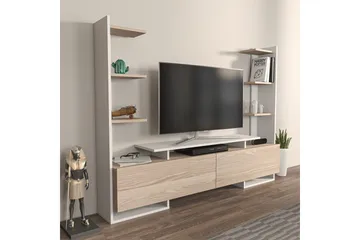 TV-bänk Akdere Vit / Ek - Mediumfärgat trä/Vit - Möbler - Tv möbel & mediamöbel - TV bänk & mediabänk