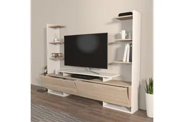 TV-bänk Akdere Vit / Ek - Mediumfärgat trä/Vit - Möbler - Tv möbel & mediamöbel - TV bänk & mediabänk