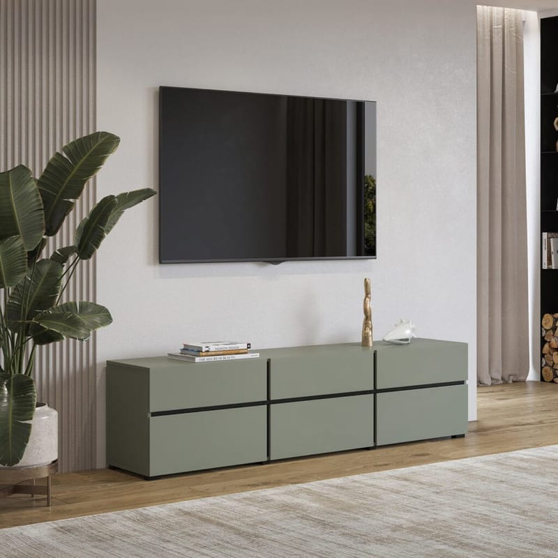 Tv-bänk Kors 3 luckor med 3 lådor - Grön - Svart - Möbler - Tv möbel & mediamöbel - TV bänk & mediabänk