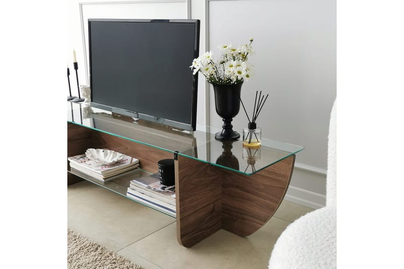 Andifli Golvstående TV-bänk 158 cm med Förvaring i Trä med Glasskiva - Brun - Möbler - Tv möbel & mediamöbel - TV bänk & mediabänk