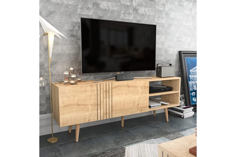 Andifli Golvstående TV-bänk 160 cm med Förvaring i Ek - Beige - Möbler - Tv möbel & mediamöbel - TV bänk & mediabänk
