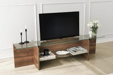 Andifli TV-bänk 158 cm med Förvaring i Trä med Glasskiva - Brun - Möbler - Tv möbel & mediamöbel - TV bänk & mediabänk