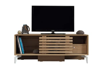 Comfortale Golvstående TV Bänk 125 cm med Förvaring i Ljust Trä - Brun - Möbler - Tv möbel & mediamöbel - TV bänk & mediabänk
