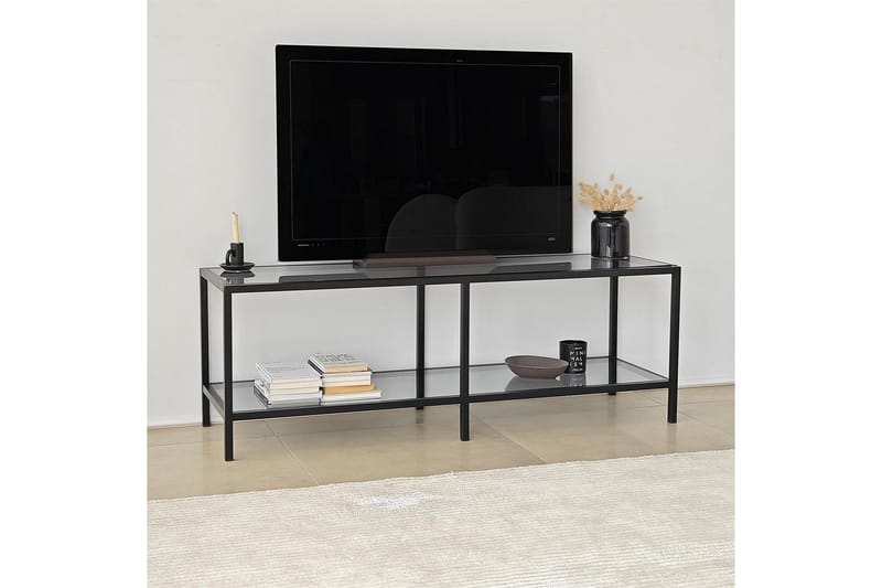 Condurso Golvstående Tv-bänk 130 cm i Metall och Glas - Rökgrå - Möbler - Tv möbel & mediamöbel - TV bänk & mediabänk