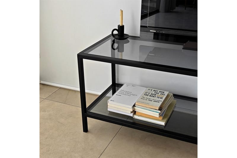 Condurso Golvstående Tv-bänk 130 cm i Metall och Glas - Rökgrå - Möbler - Tv möbel & mediamöbel - TV bänk & mediabänk