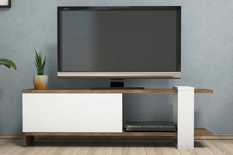 Gersby Golvstående Tv Bänk 120 cm med Förvaring i Mörkt Trä - Vit|Brun - Möbler - Tv möbel & mediamöbel - TV bänk & mediabänk
