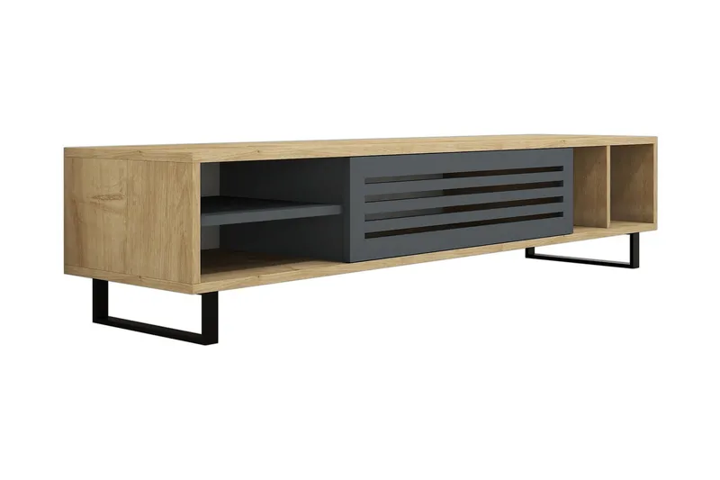 Gersby Golvstående TV Bänk 160 cm med Förvaring i Ljust Trä - Grå|Beige - Möbler - Tv möbel & mediamöbel - TV bänk & mediabänk
