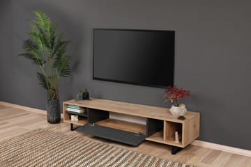 Gersby Golvstående TV Bänk 160 cm med Förvaring i Ljust Trä - Grå|Beige - Möbler - Tv möbel & mediamöbel - TV bänk & mediabänk