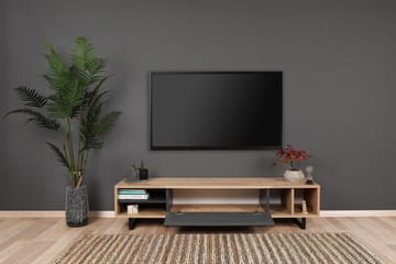 Gersby Golvstående TV Bänk 160 cm med Förvaring i Ljust Trä - Grå|Beige - Möbler - Tv möbel & mediamöbel - TV bänk & mediabänk