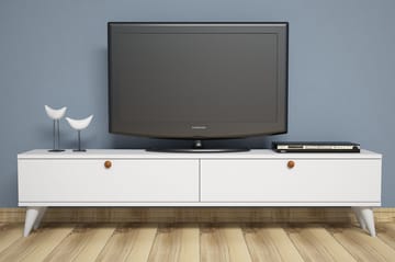 Gersby Golvstående TV Bänk 160 cm med Förvaring i Målat Trä - Vit - Möbler - Tv möbel & mediamöbel - TV bänk & mediabänk
