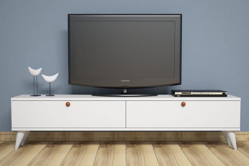 Gersby Golvstående TV Bänk 160 cm med Förvaring i Målat Trä - Vit - Möbler - Tv möbel & mediamöbel - TV bänk & mediabänk