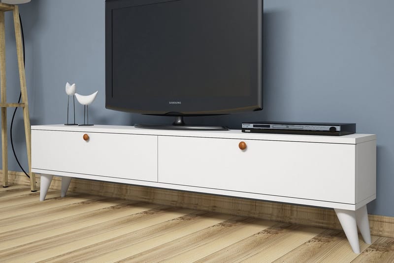 Gersby Golvstående TV Bänk 160 cm med Förvaring i Målat Trä - Vit - Möbler - Tv möbel & mediamöbel - TV bänk & mediabänk