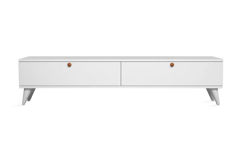 Gersby Golvstående TV Bänk 160 cm med Förvaring i Målat Trä - Vit - Möbler - Tv möbel & mediamöbel - TV bänk & mediabänk