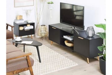 Indio Golvstående TV-bänk 166 cm med Förvaring i Trä med Metallben - Svart - Möbler - Tv möbel & mediamöbel - TV bänk & mediabänk