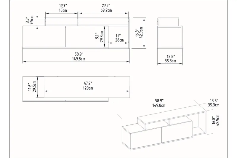 Lameyze Tv-bänk 150 cm - Svart/Mörkbrun - Möbler - Tv möbel & mediamöbel - TV bänk & mediabänk