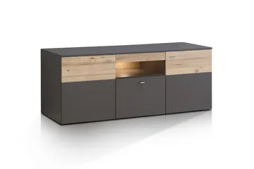 Lianne TV-bänk 150 cm  2 Dörrar Låda inkl Belysning - Plank Ek/Grå - Möbler - Tv möbel & mediamöbel - TV bänk & mediabänk