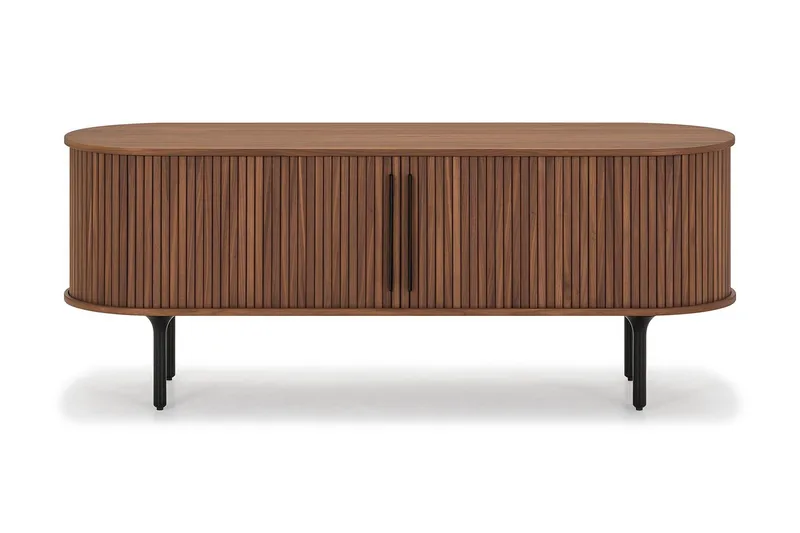 Noira Ribbad Oval TV-bänk 150 cm med Förvaring i Trä och Valnöt, Brun