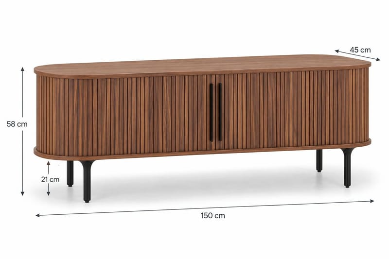Noira Ribbad Oval TV-bänk 150 cm med Förvaring i Trä och Valnöt - Brun - Möbler - Tv möbel & mediamöbel - TV bänk & mediabänk