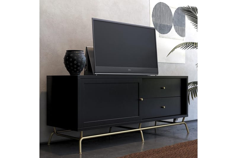 Nova Golvstående TV-bänk 150 cm med Förvaring i Målat Trä - Svart - Möbler - Tv möbel & mediamöbel - TV bänk & mediabänk